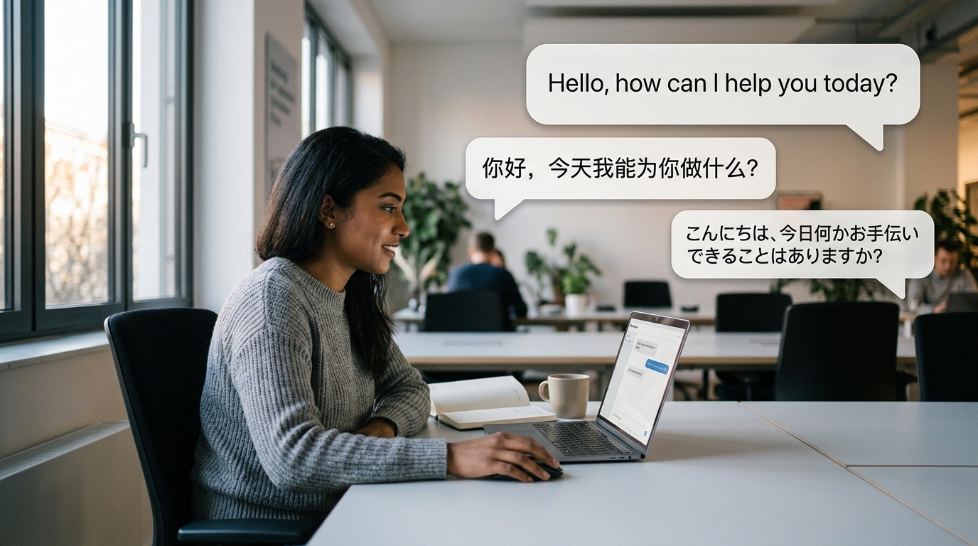 用户使用HelloGPT进行多语言对话、文本生成和信息整理的示意图