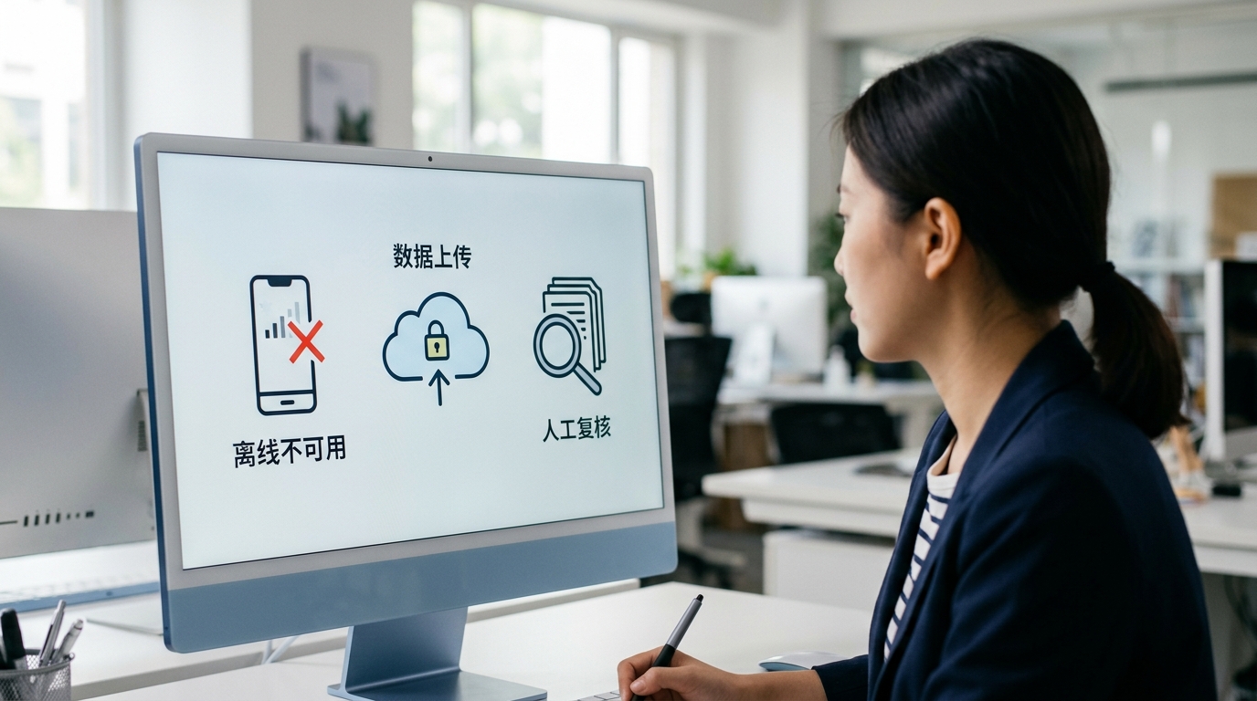 图示说明hellogpt的网络依赖、数据隐私与人工复核三大使用注意事项